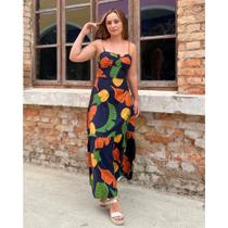 Vestido Longo Estampado Viscolinho com Bojo Luana - Aquarela Nude