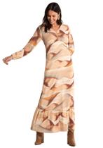 Vestido longo estampado viscose manga longa lunender 67756