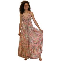 Vestido Longo Feminina Indiano De Seda Estampada 327
