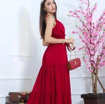 Vestido Longo Feminino alça liso Tecido Viscolino M,G Lilás,Preto, Verde, salmon, Creme.