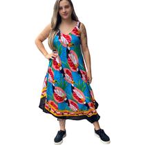 Vestido Longo Feminino Alça Trapézio Com bolso Estampa Tucano 157