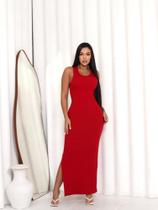 Vestido Longo Feminino Amarração nas Costas Fenda lateral Elegante Tendência