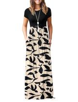 Vestido longo feminino AUSELILY, manga curta, solto, liso, preto, 2GG