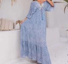 Vestido Longo Feminino - Azul, Tam 42 Vestido Longo Feminino - Azul, Tam 42