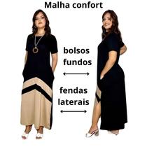Vestido Longo Feminino Bicolor de Manguinha Moda Evangélica e Plus Size.