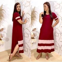 Vestido Longo Feminino Bicolor LISTRA de Manguinha Casual Moda Evangélica Plus Size Envio Imediato.