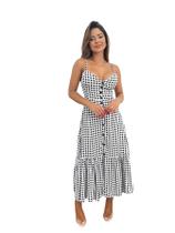 Vestido Longo Feminino Botão Na Frente Babado e Alça