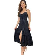 Vestido Longo Feminino Botão Na Frente Babado e Alça - AG Acessórios