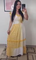 Vestido Longo Feminino Branco com Amarelo - Tam G Vestido Longo Feminino Branco com Amarelo - Tam G
