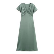 Vestido Longo Feminino Chique Com Decote Em V Manga Curta Primavera Verão Moda Romântica Jantar