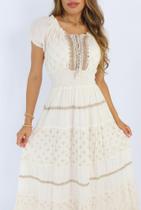 Vestido longo Feminino Ciganinha Indiano algodão BEJE , M, G, GG, G1 ,Plus Size