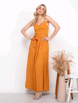 Vestido longo feminino com alça e elastico nas costa