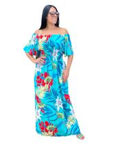 Vestido longo feminino com fenda floral