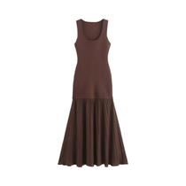 Vestido Longo Feminino De Malha Plissado Com Retalhos Sem Mangas Primavera Verão - Estilo Simples E Vestido Longo Feminino De Malha Plissado Com Retalhos Sem Mangas Primavera Verão - Estilo Simples E