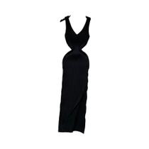 Vestido Longo Feminino De Tricô Com Fenda E Caimento Justo, Sexy E Elegante Para Outono, Estilo