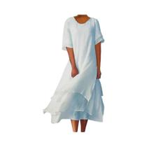 Vestido Longo Feminino De Verão 2024 Com Decote Em V, Cor Sólida, Manga Irregular, Casual Para Praia