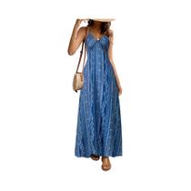 Vestido Longo Feminino De Verão Boho Com Estampa Étnica, Costas Abertas E Fenda Na Perna Para Praia
