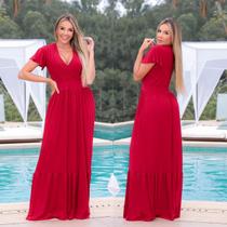 Vestido Longo Feminino Decote Em V Transpassado Evasê