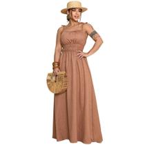 Vestido Longo Feminino Duna Linho Bojo Alças Finas Leveza e Elegância Moda