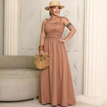 Vestido Longo Feminino Duna Linho Bojo Alças Finas Leveza e Elegância Moda Vestido Longo Feminino Duna Linho Bojo Alças Finas Leveza e Elegância Moda