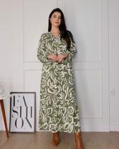 Vestido Longo Feminino Estampado Verde Com Bolsos