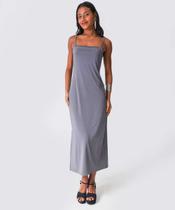 Vestido Longo Feminino Fenda Alças Finas Marisa Cinza-78070