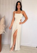 Vestido Longo Feminino Fenda Lateral Decote Costas Ajustável Alcinha Amarração Verão Casual Festa