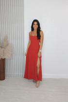 Vestido Longo Feminino Fenda Lateral Decote Costas Ajustável Alcinha Amarração Verão Casual Festa