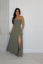 Vestido Longo Feminino Fenda Lateral Decote Costas Ajustável Alcinha Amarração Verão Casual Festa