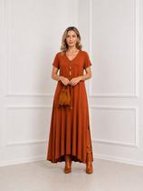 Vestido Longo Feminino gola V com Bolso lateral e fendas tecido Viscolycra Premium Vestido Longo Feminino gola V com Bolso lateral e fendas tecido Viscolycra Premium