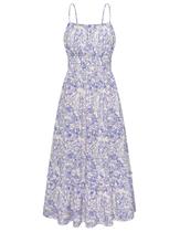 Vestido longo feminino GRACE KARIN 2025, verão, azul, branco, floral Vestido longo feminino GRACE KARIN 2025, verão, azul, branco, floral