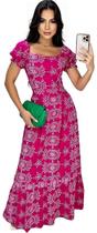 Vestido Longo Feminino Manga Curta Estampado Rodado Elastex Vestido Longo Feminino Manga Curta Estampado Rodado Elastex
