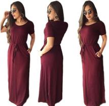 Vestido longo feminino manga curta evangelico com ajuste na cintura - Elegance