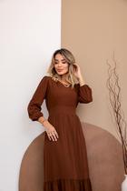 Vestido Longo Feminino Manga Longa Tecido Viscolinho Vestido Longo Feminino Manga Longa Tecido Viscolinho