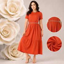 Vestido Longo Feminino Midi Duas Marias Manga 100% Algodão Veste P ao GG Moda Versátil Vestido Longo Feminino Midi Duas Marias Manga 100% Algodão Veste P ao GG Moda Versátil