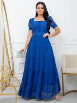 Vestido Longo Feminino para Festa Elegante Decote Quadrado Noiva Casamento Civil Cor:Azul RoyalTamanho:P Vestido Longo Feminino para Festa Elegante Decote Quadrado Noiva Casamento Civil Cor:Azul RoyalTamanho:P
