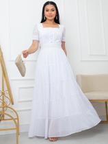 Vestido Longo Feminino para Festa Elegante Decote Quadrado Noiva Casamento Civil Cor:BrancoTamanho:P Vestido Longo Feminino para Festa Elegante Decote Quadrado Noiva Casamento Civil Cor:BrancoTamanho:P