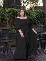 Vestido Longo Feminino Plus Size Babado Ciganinha Manga 3/4 Princesa Elástico Casual Verão 2025 Vestido Longo Feminino Plus Size Babado Ciganinha Manga 3/4 Princesa Elástico Casual Verão 2025