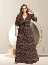 Vestido Longo Feminino Plus Size Com Decote V Em Malha Fria
