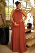 Vestido Longo Feminino Plus Size Frente Única Madrinha de Casamento Convidada Elegante Costas Nua
