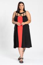 Vestido Longo Feminino Plus Size Malha Viscose Detalhe Faixa Contrastante - Serena