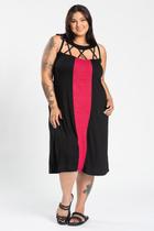 Vestido Longo Feminino Plus Size Malha Viscose Detalhe Faixa Contrastante - Serena