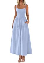 Vestido longo feminino PRETTYGARDEN com blusa de verão azul claro