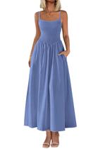 Vestido longo feminino PRETTYGARDEN, com blusa, verão 2025, azul XXL Vestido longo feminino PRETTYGARDEN, com blusa, verão 2025, azul XXL