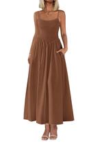 Vestido longo feminino PRETTYGARDEN, com blusa, verão 2025, marrom