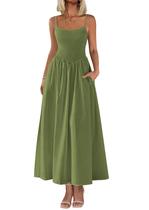 Vestido longo feminino PRETTYGARDEN, com blusa, verão 2025, verde militar