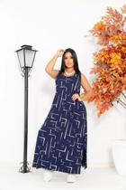 Vestido Longo Feminino Regata Geometrico Moda Feminina Bolso Max Manga Curta 38 a 50 Moda Verão Lançamento Feminino Lindo