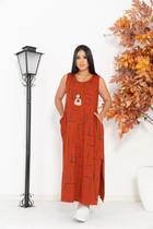 Vestido Longo Feminino Regata Geometrico Moda Feminina Bolso Max Manga Curta 38 a 50 Moda Verão Lançamento Feminino Lindo