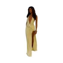 Vestido Longo Feminino Sexy Com Decote Halter, Costas Nuas, Sem Mangas, Fendas Altas E Decote V Vestido Longo Feminino Sexy Com Decote Halter, Costas Nuas, Sem Mangas, Fendas Altas E Decote V