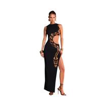 Vestido Longo Feminino Sexy com Estampa de Cobra - Sem Mangas, Fenda Alta e Vazado (Verão 2024)